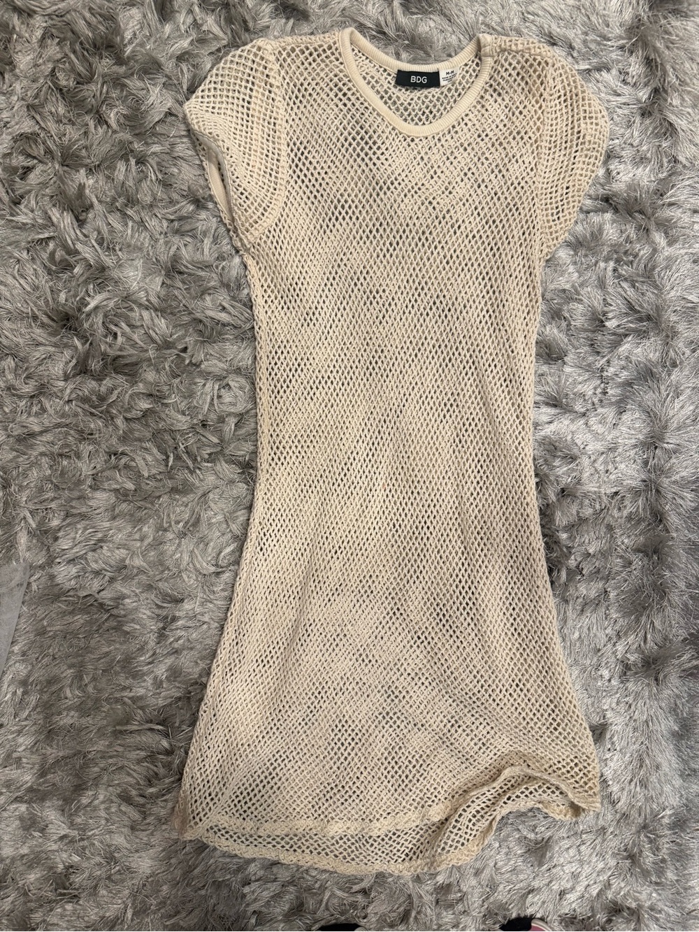 BDG Cream Open-Knit Short Sleeve Dress